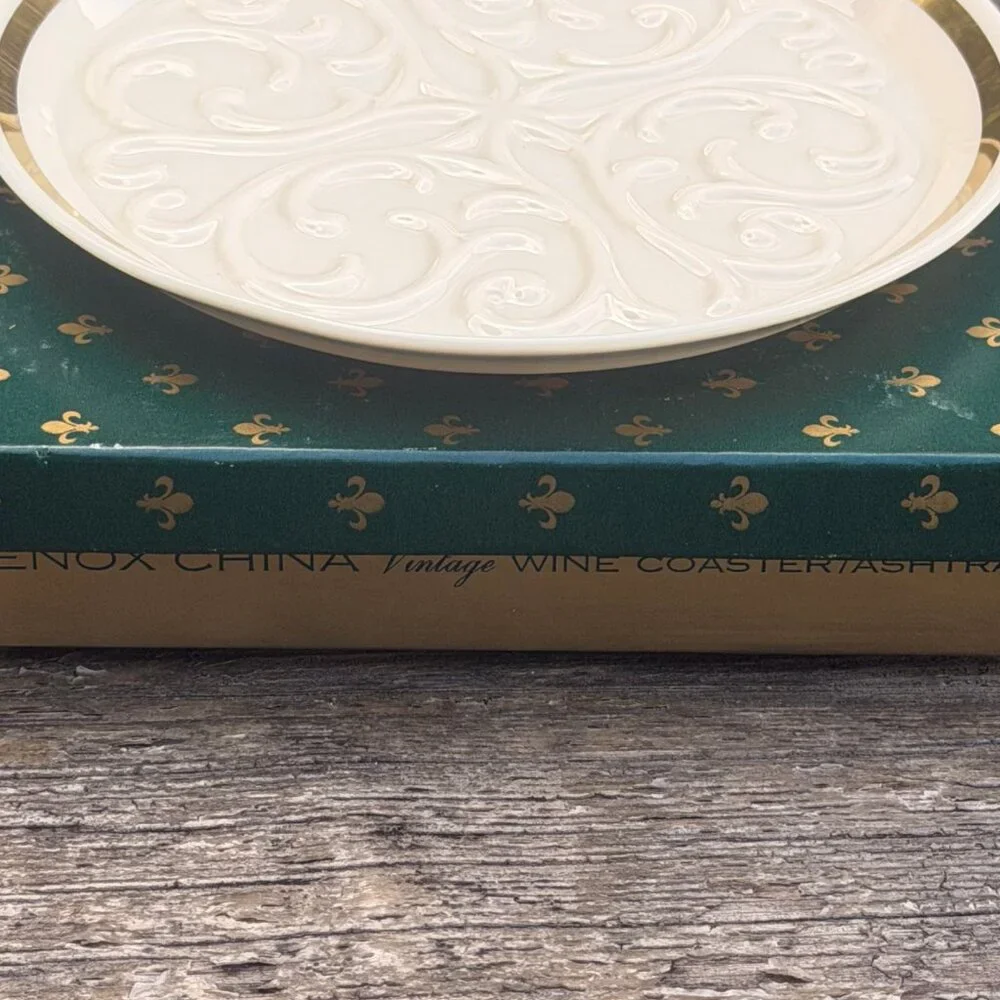 Vintage Lenox SEVILLE Collection Wine Coaster Ashtray Ivory 24K Gold Trim W/BOX